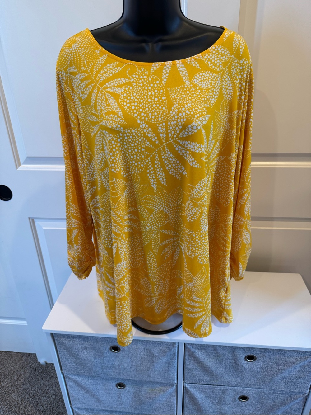 Susan Graver Yellow Floral Dot-Print Top